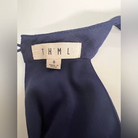 Women's THML Navy Blue Embroidered Halter Shift Dress boho resort wear Small EUC - Picture 8 of 9